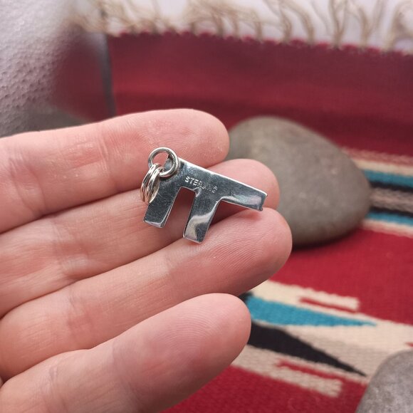 Southwest Letter Initial F Pendant Sterling Silver Snake Eye Turquoise 1 1/8" - Picture 4 of 4